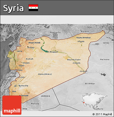 Satellite 3D Map of Syria, desaturated