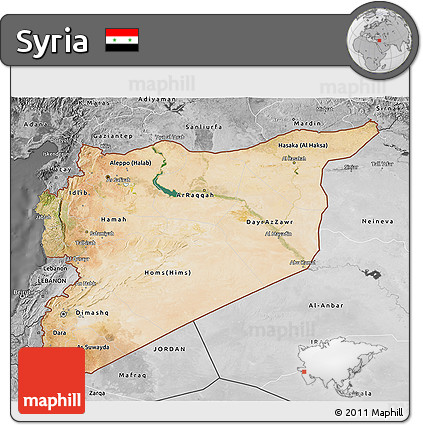 Satellite 3D Map of Syria, desaturated