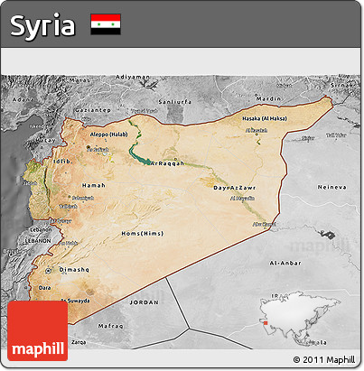 Satellite 3D Map of Syria, desaturated