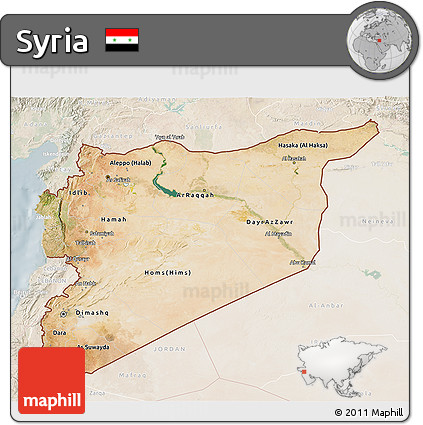 Satellite 3D Map of Syria, lighten