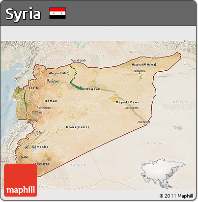 Satellite 3D Map of Syria, lighten