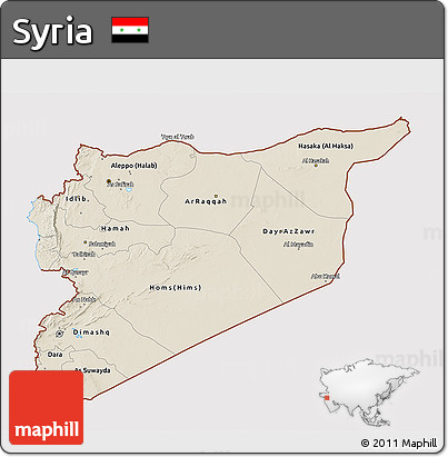 Shaded Relief 3D Map of Syria, cropped outside