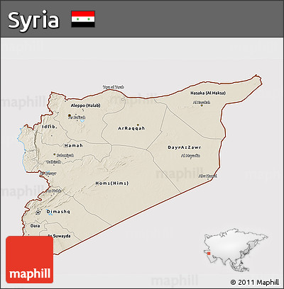 Shaded Relief 3D Map of Syria, cropped outside