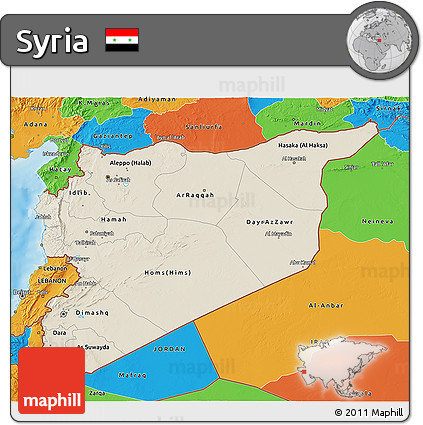 Shaded Relief 3D Map of Syria, political outside, shaded relief sea