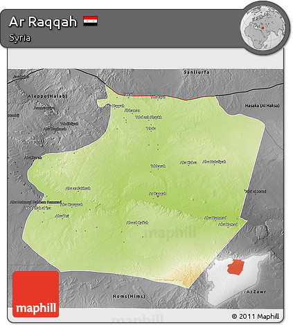 Physical 3D Map of Ar Raqqah, darken, desaturated