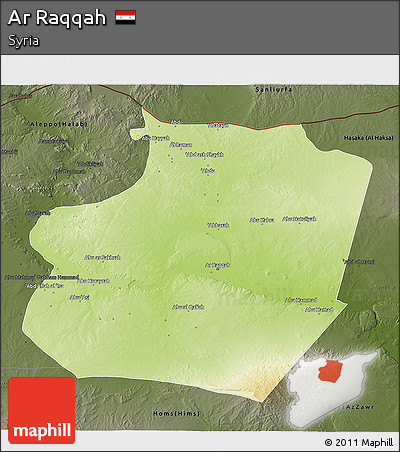 Physical 3D Map of Ar Raqqah, darken