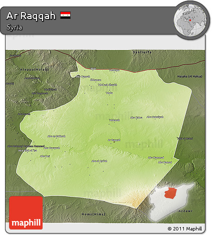 Physical 3D Map of Ar Raqqah, darken