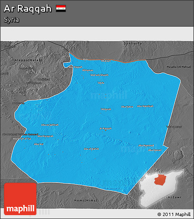 Political 3D Map of Ar Raqqah, darken, desaturated
