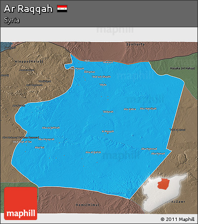 Political 3D Map of Ar Raqqah, darken, semi-desaturated