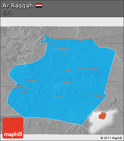 Political 3D Map of Ar Raqqah, desaturated