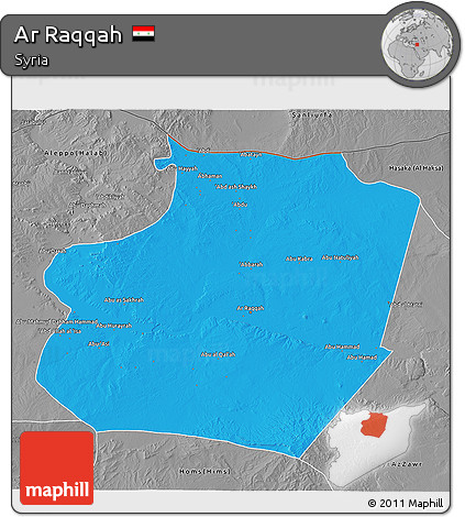 Political 3D Map of Ar Raqqah, desaturated