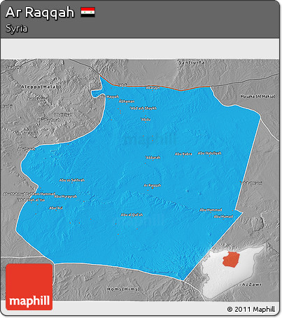 Political 3D Map of Ar Raqqah, desaturated