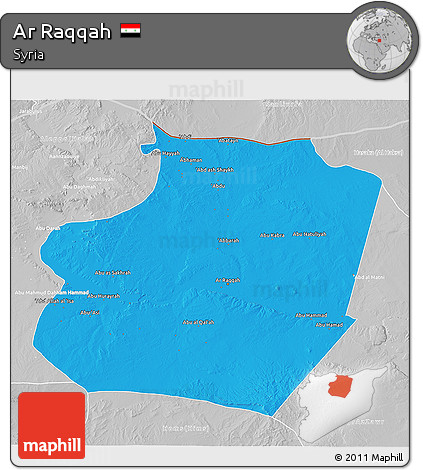 Political 3D Map of Ar Raqqah, lighten, desaturated