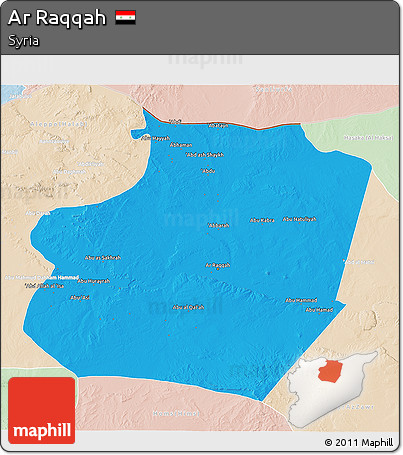 Political 3D Map of Ar Raqqah, lighten
