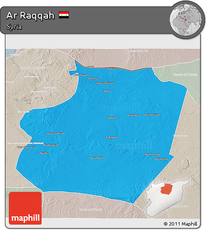 Political 3D Map of Ar Raqqah, lighten, semi-desaturated