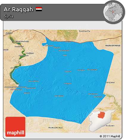 Political 3D Map of Ar Raqqah, satellite outside