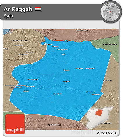 Political 3D Map of Ar Raqqah, semi-desaturated