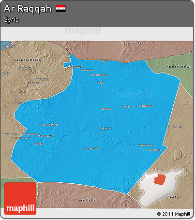 Political 3D Map of Ar Raqqah, semi-desaturated
