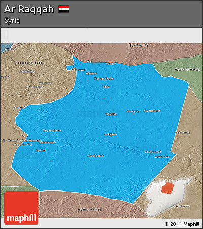 Political 3D Map of Ar Raqqah, semi-desaturated