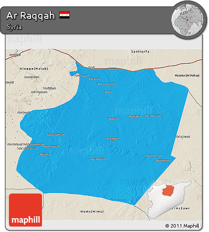 Political 3D Map of Ar Raqqah, shaded relief outside