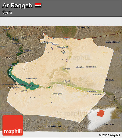 Satellite 3D Map of Ar Raqqah, darken