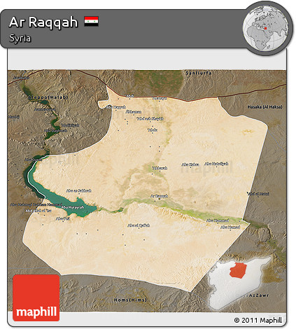 Satellite 3D Map of Ar Raqqah, darken
