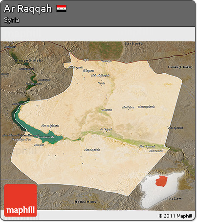 Satellite 3D Map of Ar Raqqah, darken
