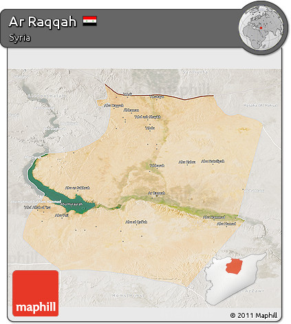 Satellite 3D Map of Ar Raqqah, lighten, semi-desaturated