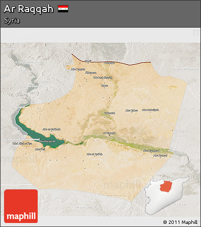 Satellite 3D Map of Ar Raqqah, lighten, semi-desaturated