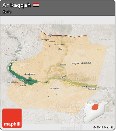 Satellite 3D Map of Ar Raqqah, lighten, semi-desaturated