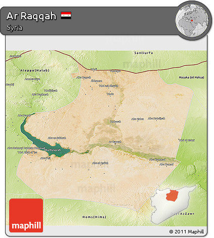 Satellite 3D Map of Ar Raqqah, physical outside