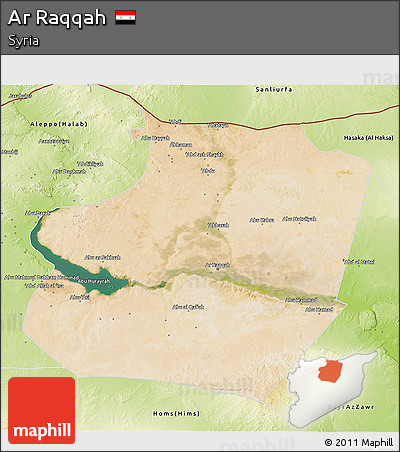 Satellite 3D Map of Ar Raqqah, physical outside