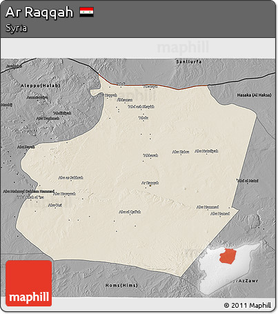 Shaded Relief 3D Map of Ar Raqqah, darken, desaturated