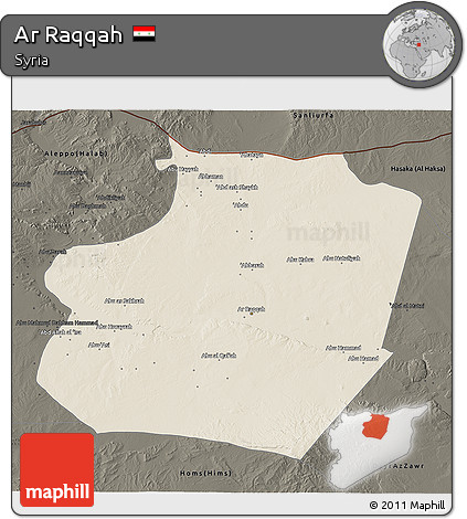 Shaded Relief 3D Map of Ar Raqqah, darken