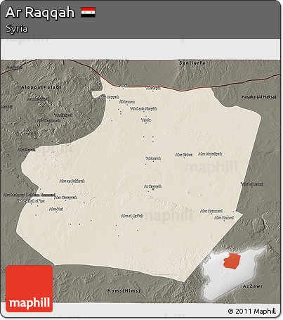 Shaded Relief 3D Map of Ar Raqqah, darken