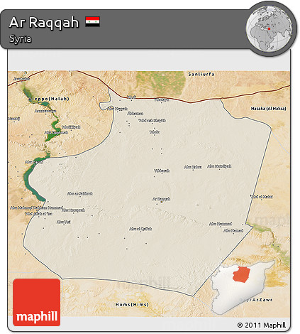 Shaded Relief 3D Map of Ar Raqqah, satellite outside