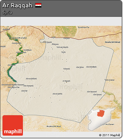 Shaded Relief 3D Map of Ar Raqqah, satellite outside