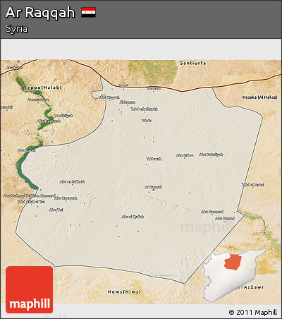 Shaded Relief 3D Map of Ar Raqqah, satellite outside