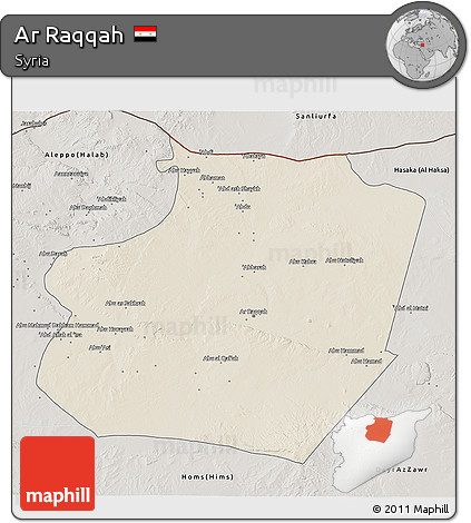 Shaded Relief 3D Map of Ar Raqqah, semi-desaturated
