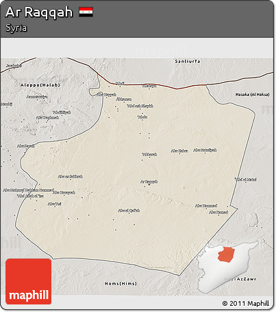 Shaded Relief 3D Map of Ar Raqqah, semi-desaturated