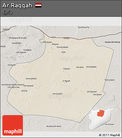 Shaded Relief 3D Map of Ar Raqqah, semi-desaturated