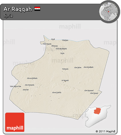 Shaded Relief 3D Map of Ar Raqqah, single color outside