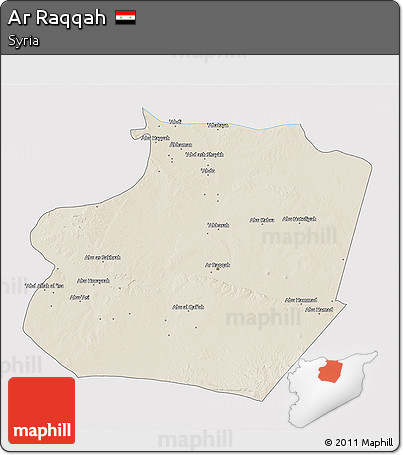 Shaded Relief 3D Map of Ar Raqqah, single color outside