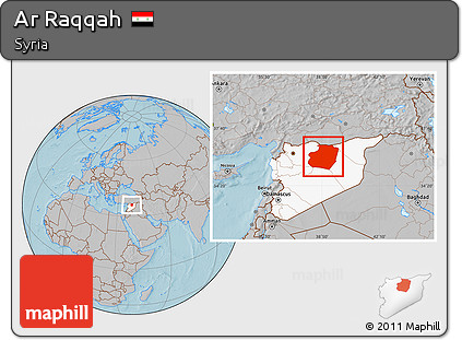 Gray Location Map of Ar Raqqah, highlighted country, hill shading