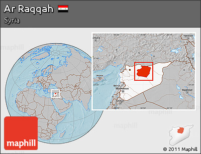 Gray Location Map of Ar Raqqah, highlighted country, hill shading