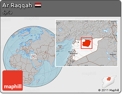 Gray Location Map of Ar Raqqah, highlighted country, hill shading