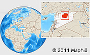Shaded Relief Location Map of Ar Raqqah, highlighted country, within the entire country