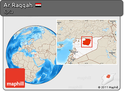 Shaded Relief Location Map of Ar Raqqah, highlighted country