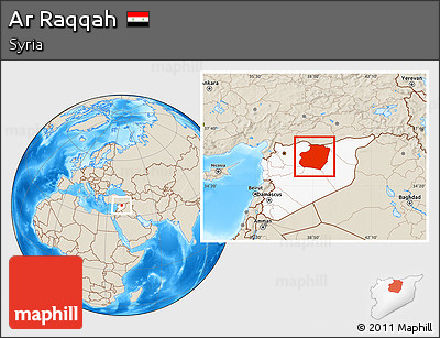 Shaded Relief Location Map of Ar Raqqah, highlighted country