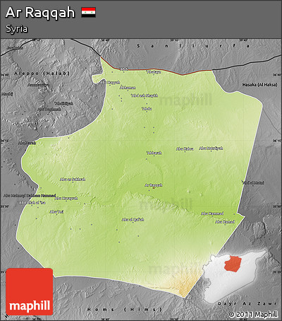Physical Map of Ar Raqqah, darken, desaturated